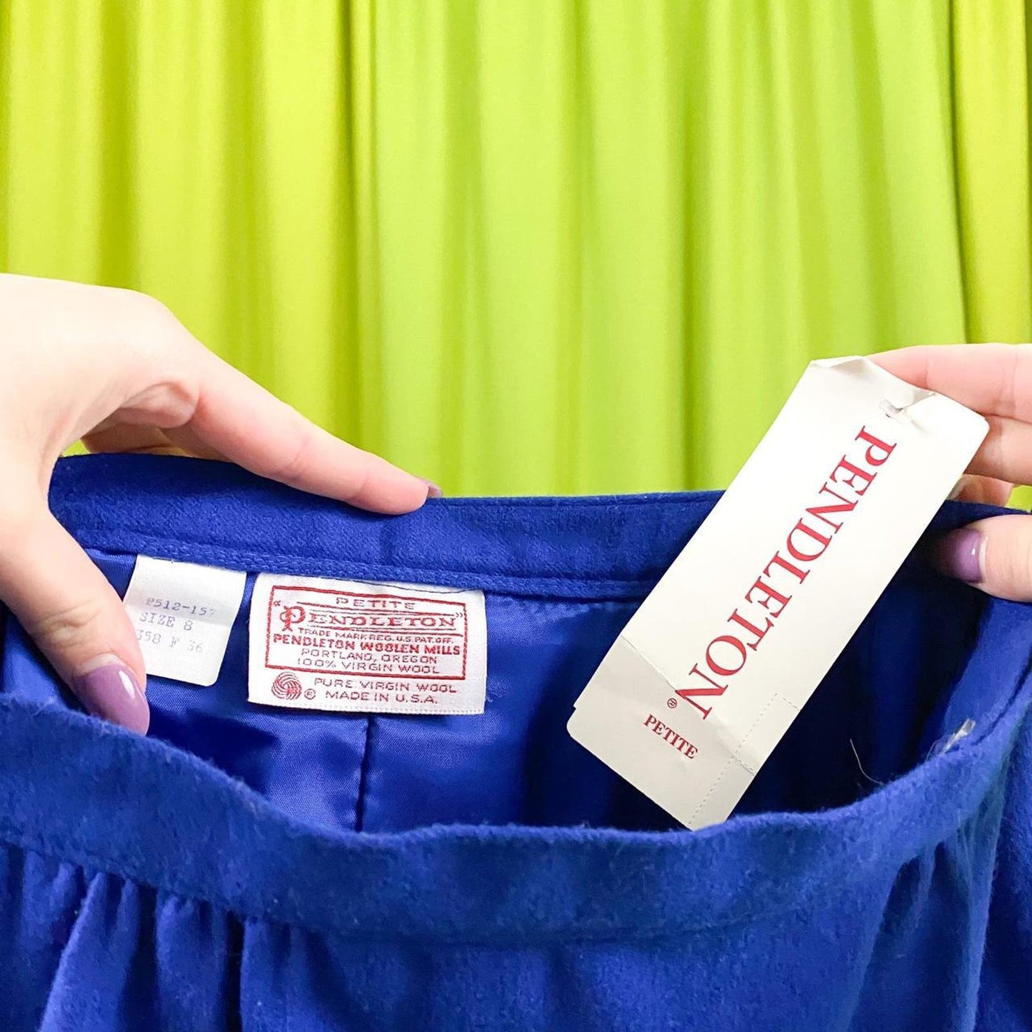 NWT 80s Vintage Royal Blue 100% Wool Pendleton Midi Skirt