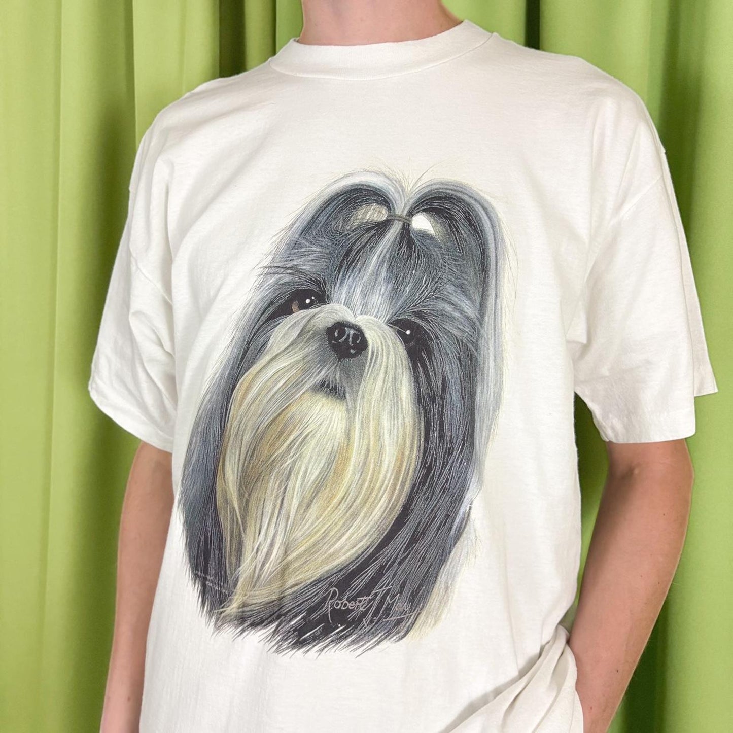 90s Vintage White Shit-Zhu Dog Graphic Single Stitch Cotton T Shirt