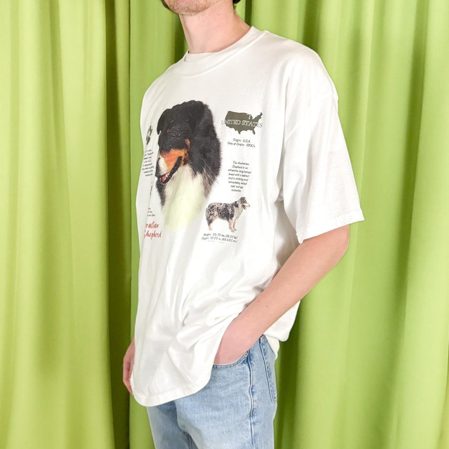 90s Vintage White Australian Shepherd Dog Graphic Tee