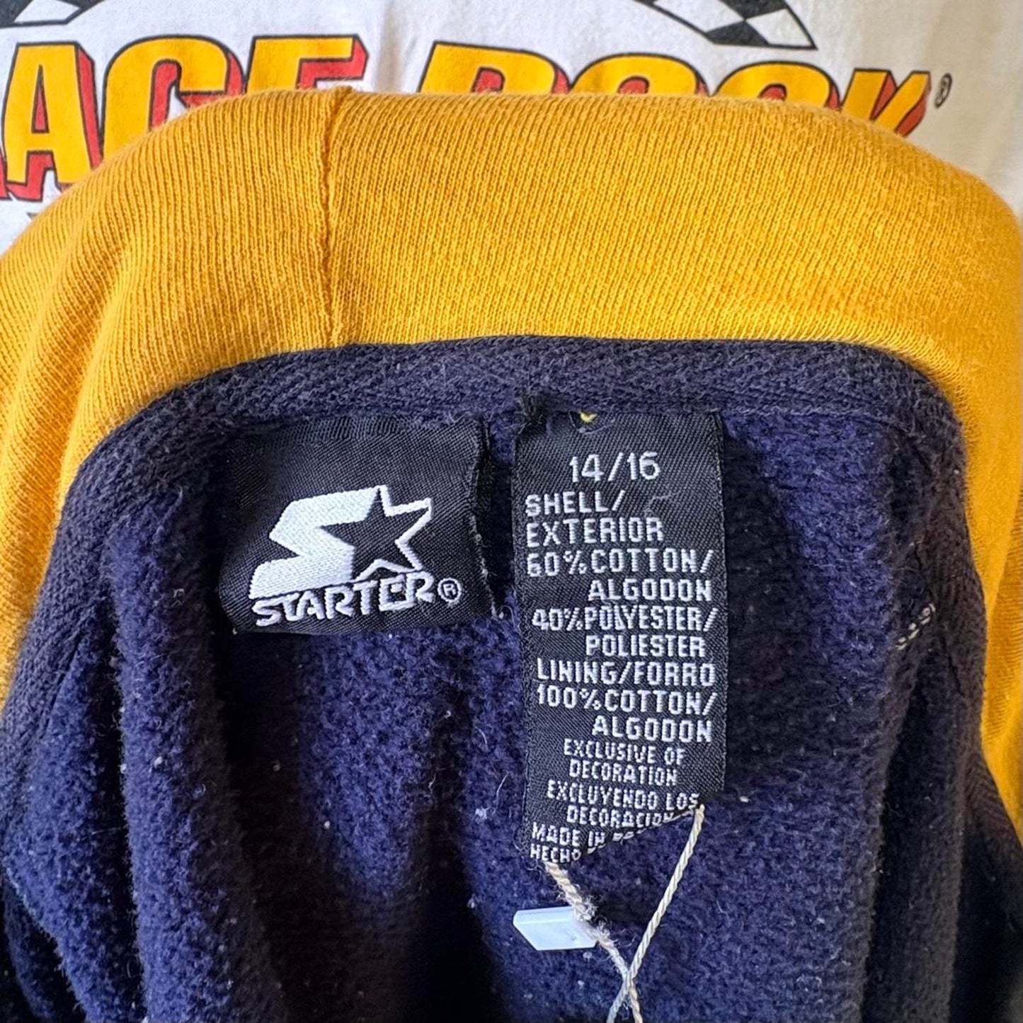 90s Y2K Navy Blue and Yellow Starter Zip Up Hoodie Sweatshirt