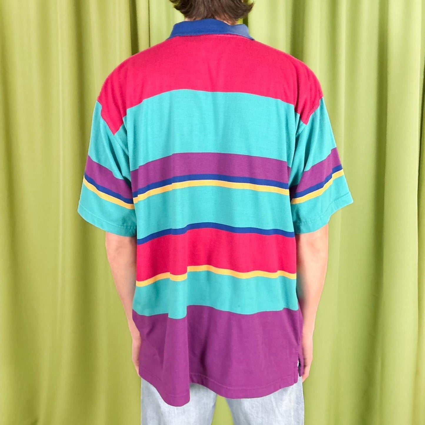 80s Vintage Multi-Coloured Striped Polo Shirt