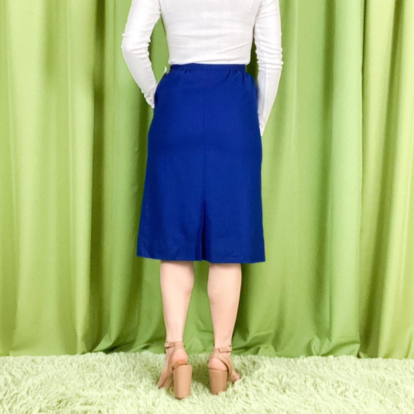 NWT 80s Vintage Royal Blue 100% Wool Pendleton Midi Skirt