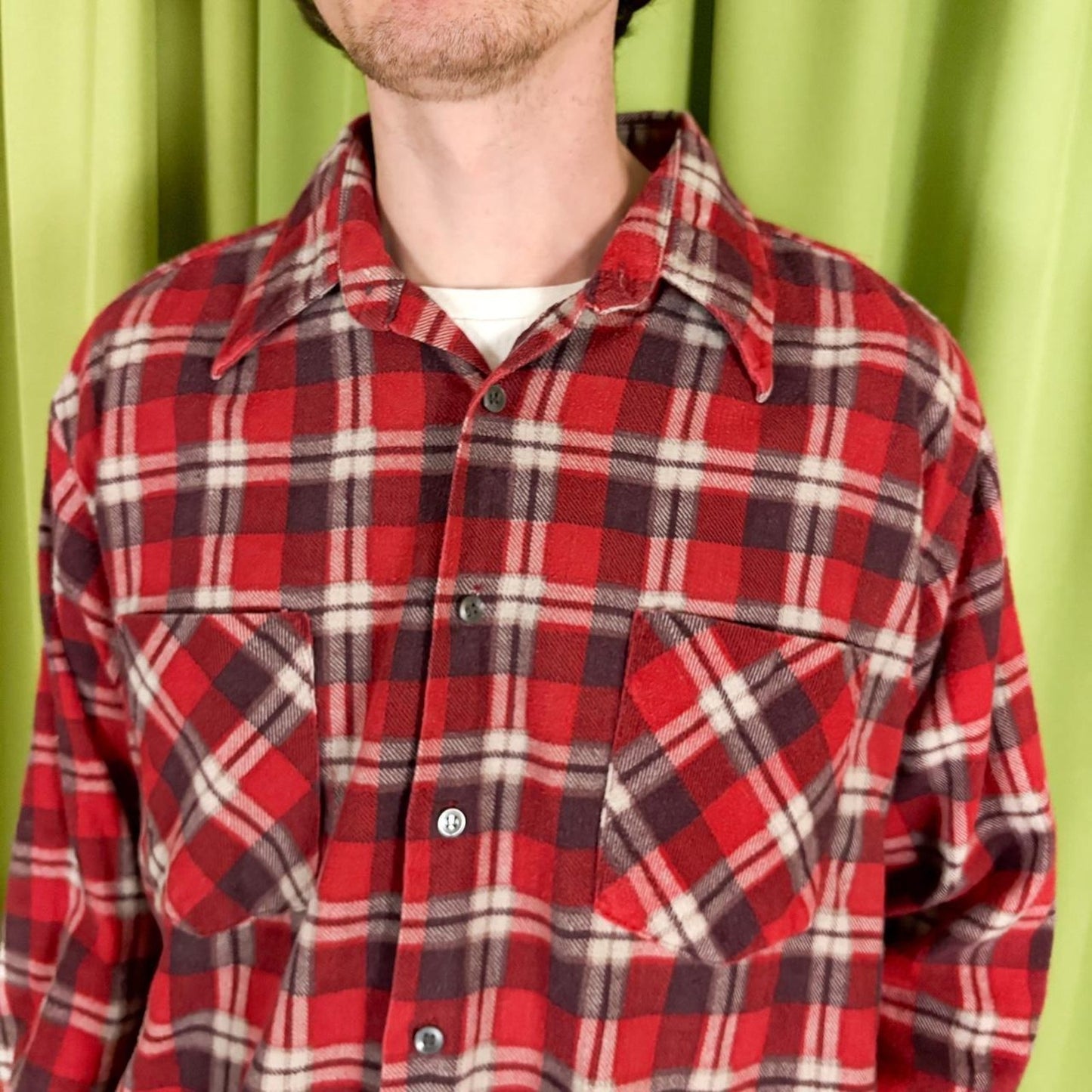 80s Vintage Red and Black Plaid Flannel Shirt