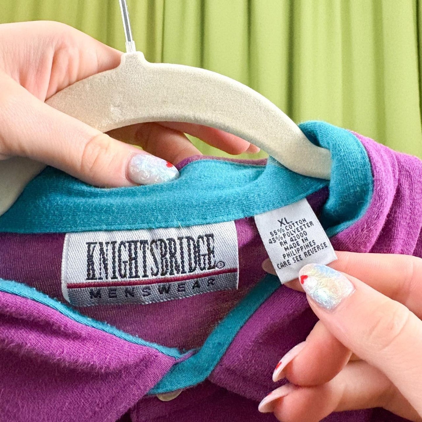 80s Vintage Purple and Blue Horizontal Striped Polo Shirt