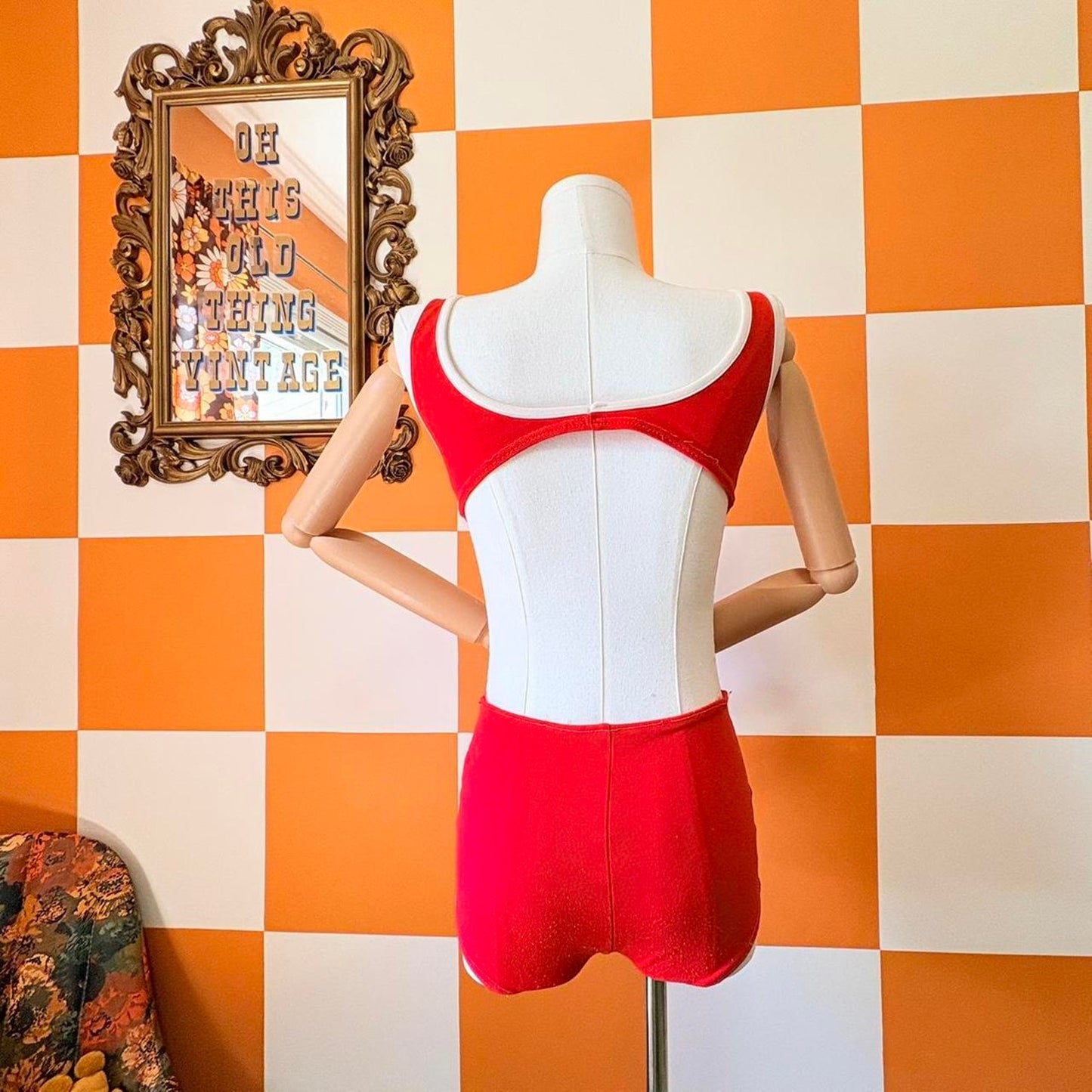 50s Vintage Red and White 2 Piece Athletic Style Bikini
