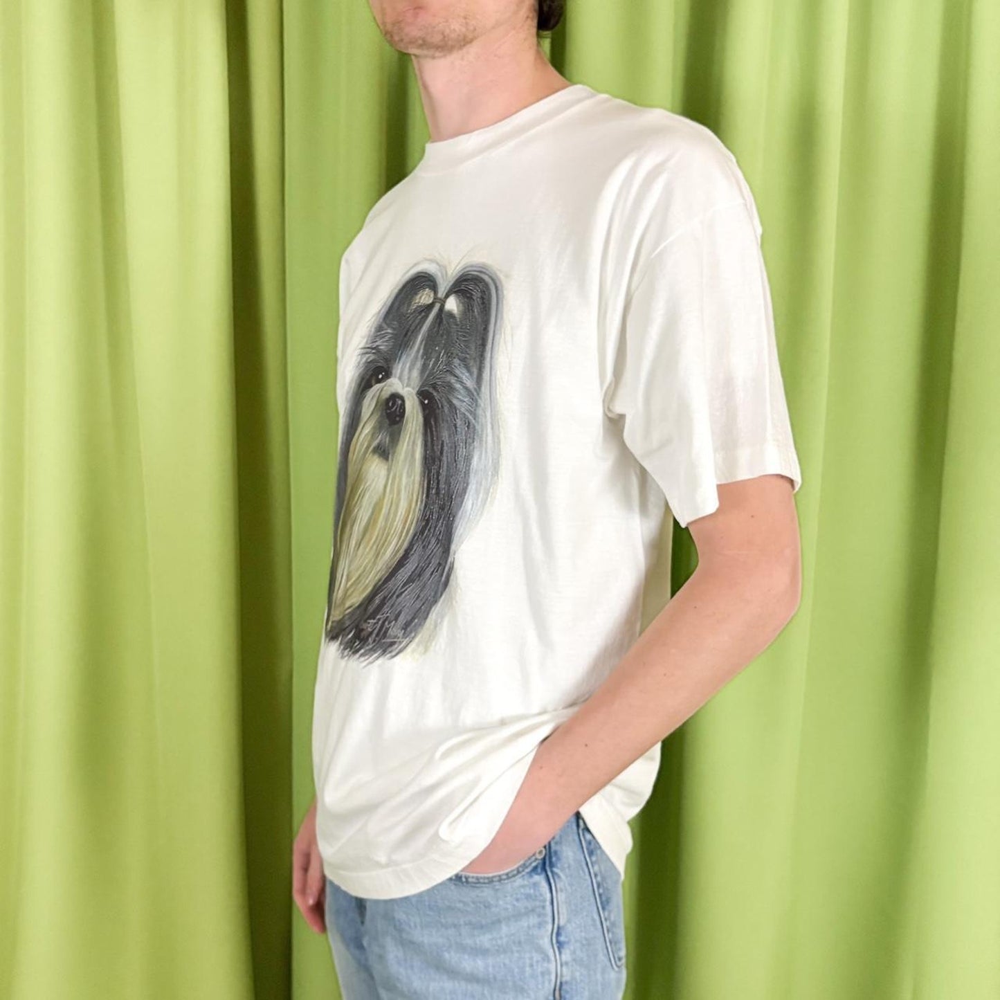 90s Vintage White Shit-Zhu Dog Graphic Single Stitch Cotton T Shirt