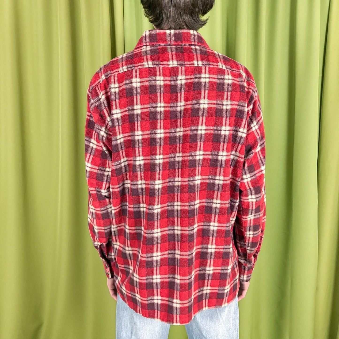 80s Vintage Red and Black Plaid Flannel Shirt