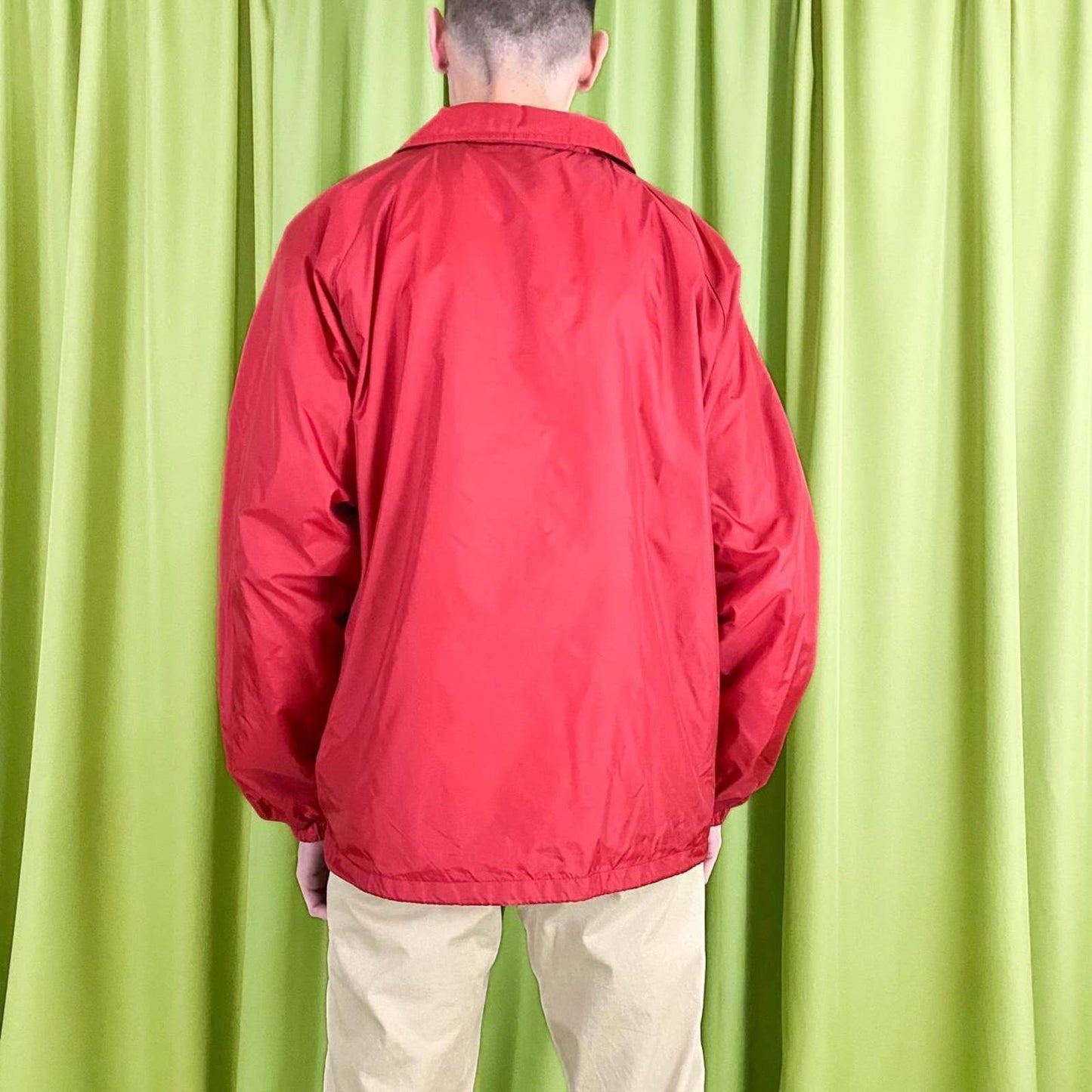 80s Vintage Red Blank Jersey Lined Collared Windbreaker