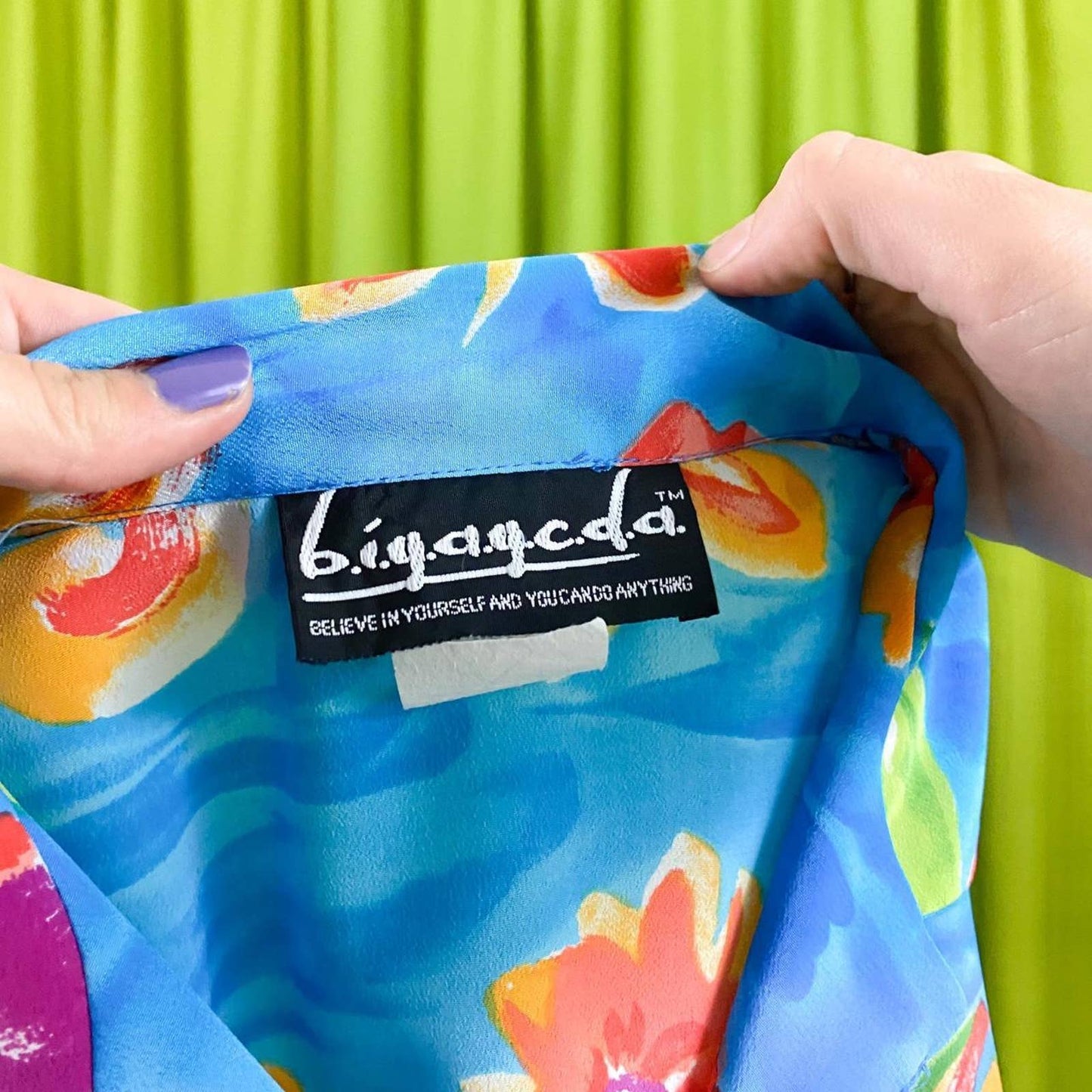 90s Vintage Blue Pink and Orange Flower Power Floral Print Button Down Shirt