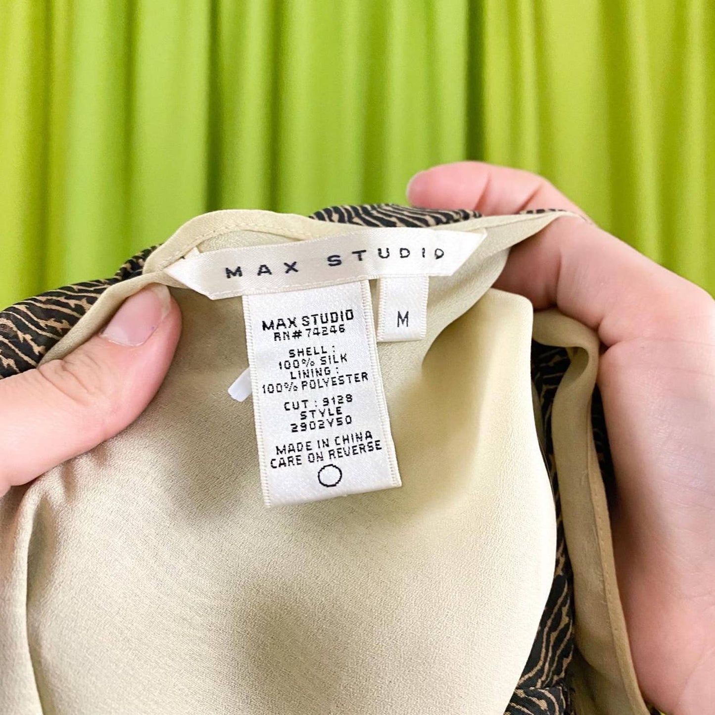 Y2K Vintage Tan and Black Swirl Print 100% Silk Sheath Dress with Bow