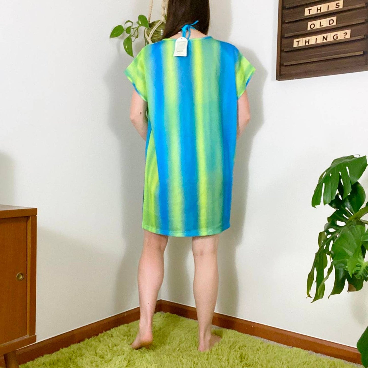 NWT 90s Vintage Green and Blue Ombré Netted Tank Style Swimsuit Coverup