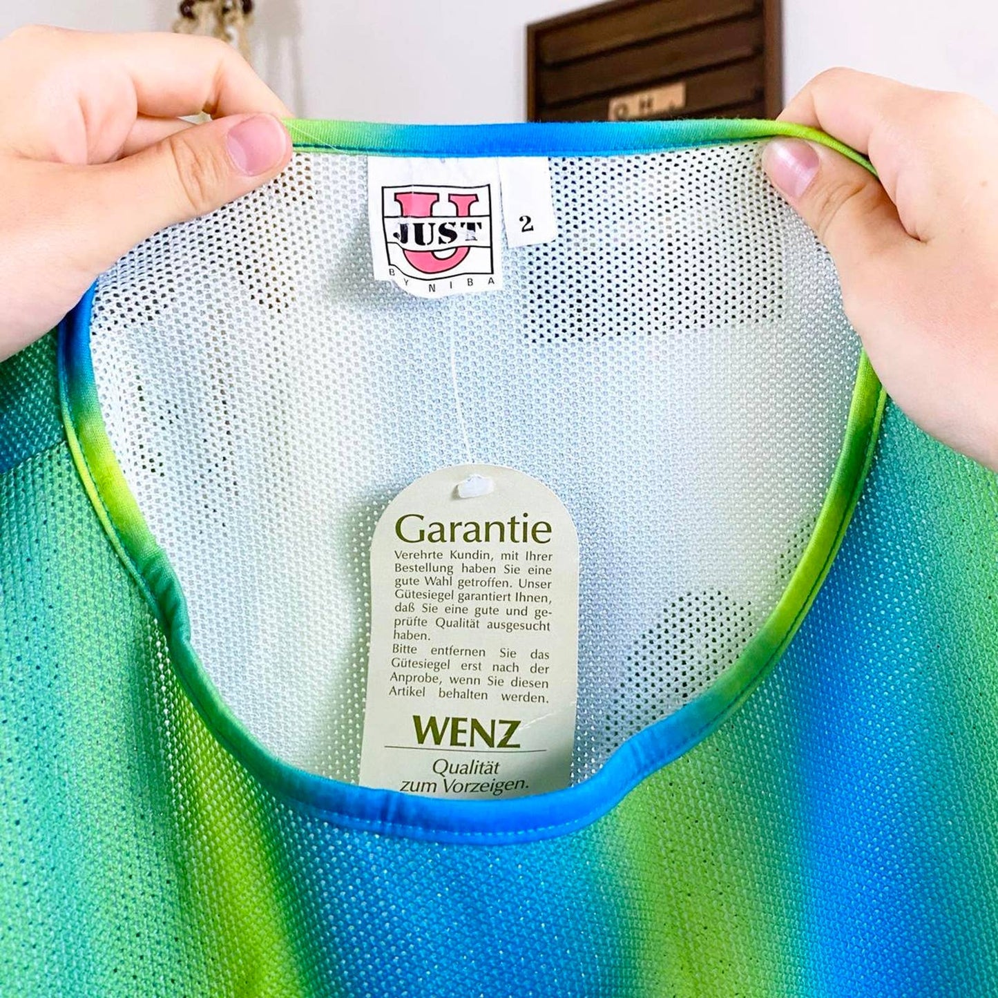 NWT 90s Vintage Green and Blue Ombré Netted Tank Style Swimsuit Coverup