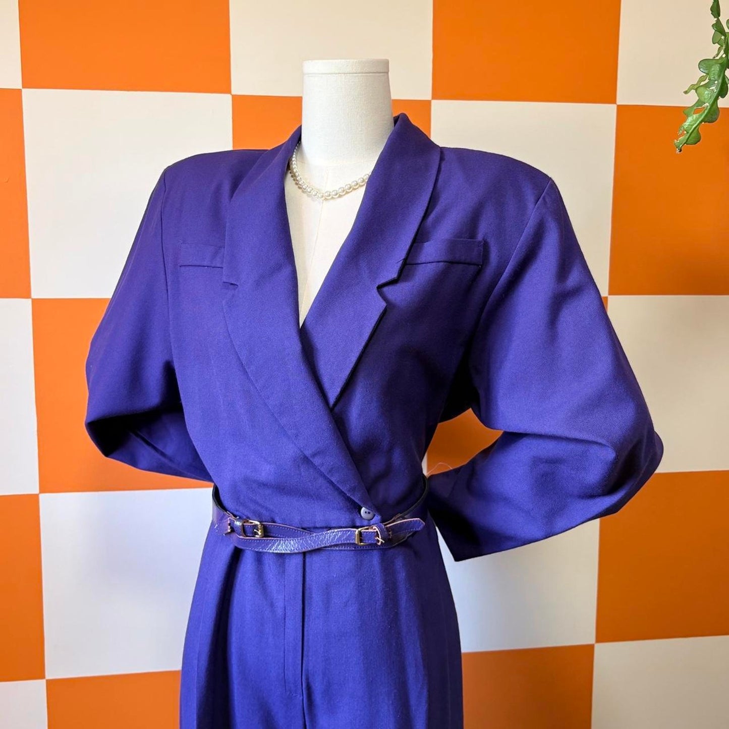 80s Vintage Purple Collared Blazer Style Coverall Jumpsuit