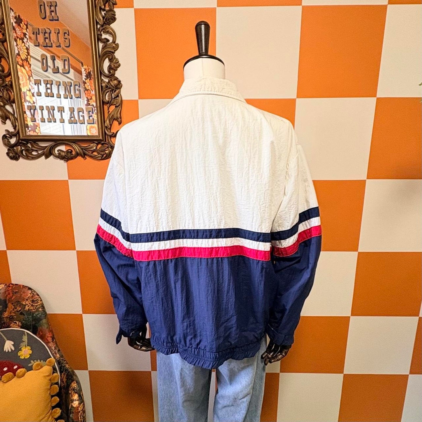 90s Vintage Red White and Blue Nylon Exide Batteries Windbreaker