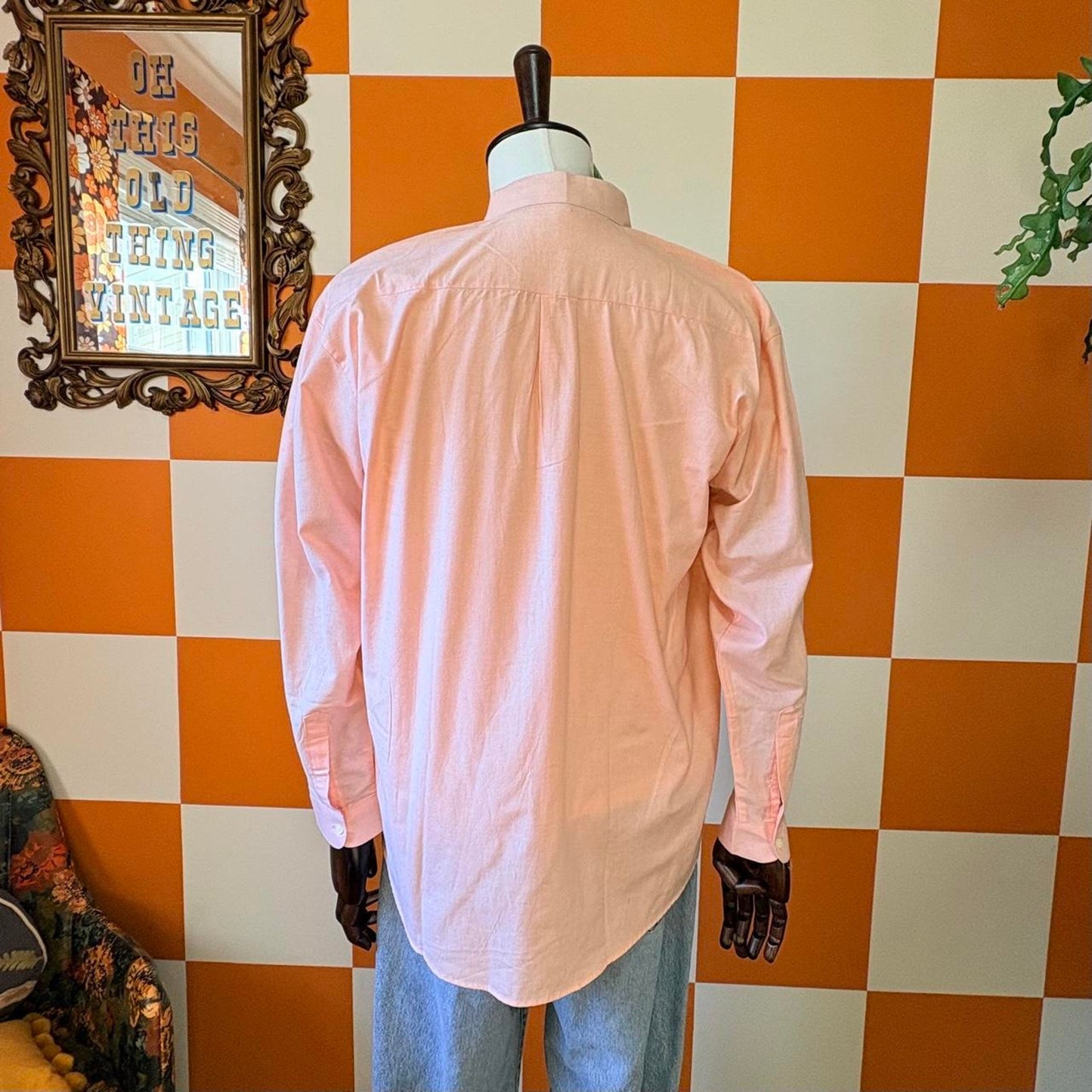 80s Vintage Pastel Peach Salmon Cotton Ralph Lauren Button Down Shirt
