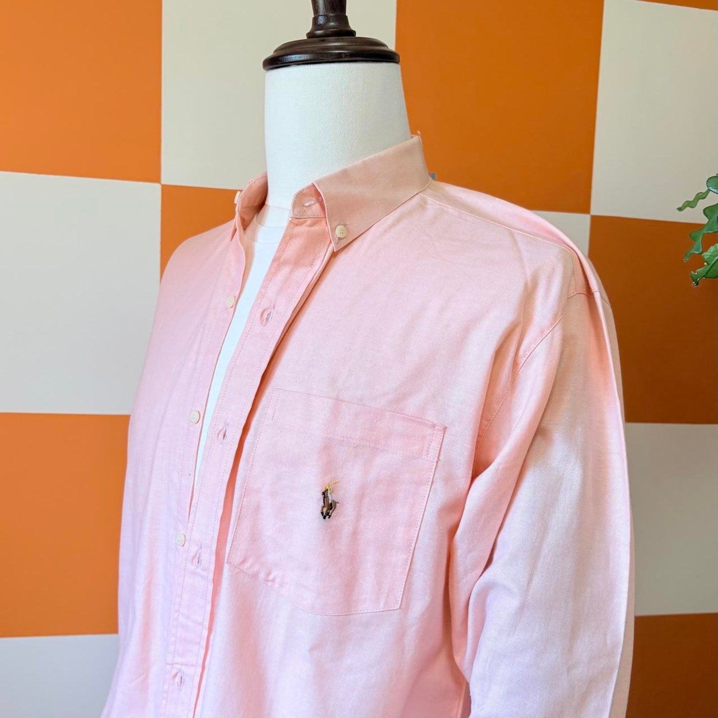 80s Vintage Pastel Peach Salmon Cotton Ralph Lauren Button Down Shirt