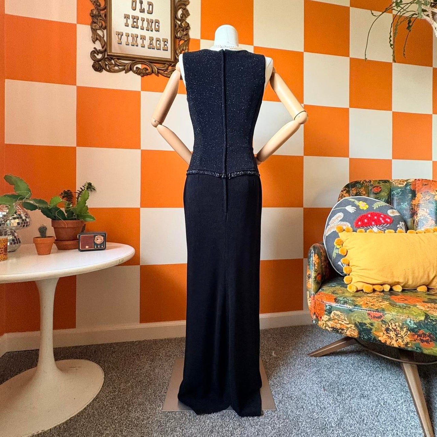 90s Vintage Black Glittery Black Slinky Stretchy Scott McClintock Formal Gown