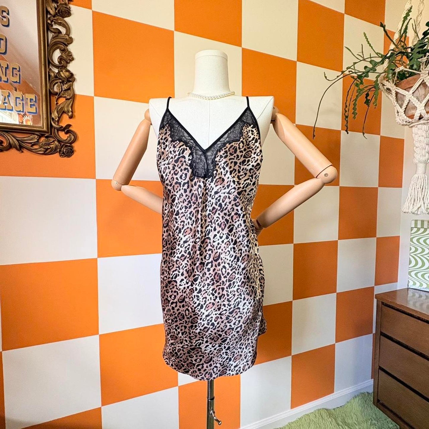 Y2K Vintage Satin and Lace Cheetah Print Victoria’s Secret Slip Dress