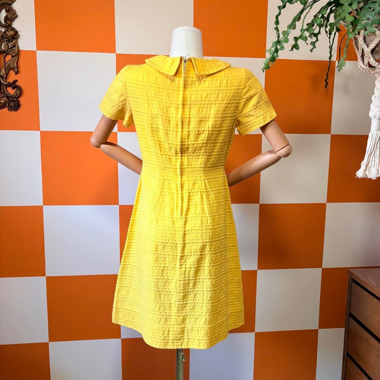 60s Vintage Bright Yellow Peter Pan Collar A Line Dress