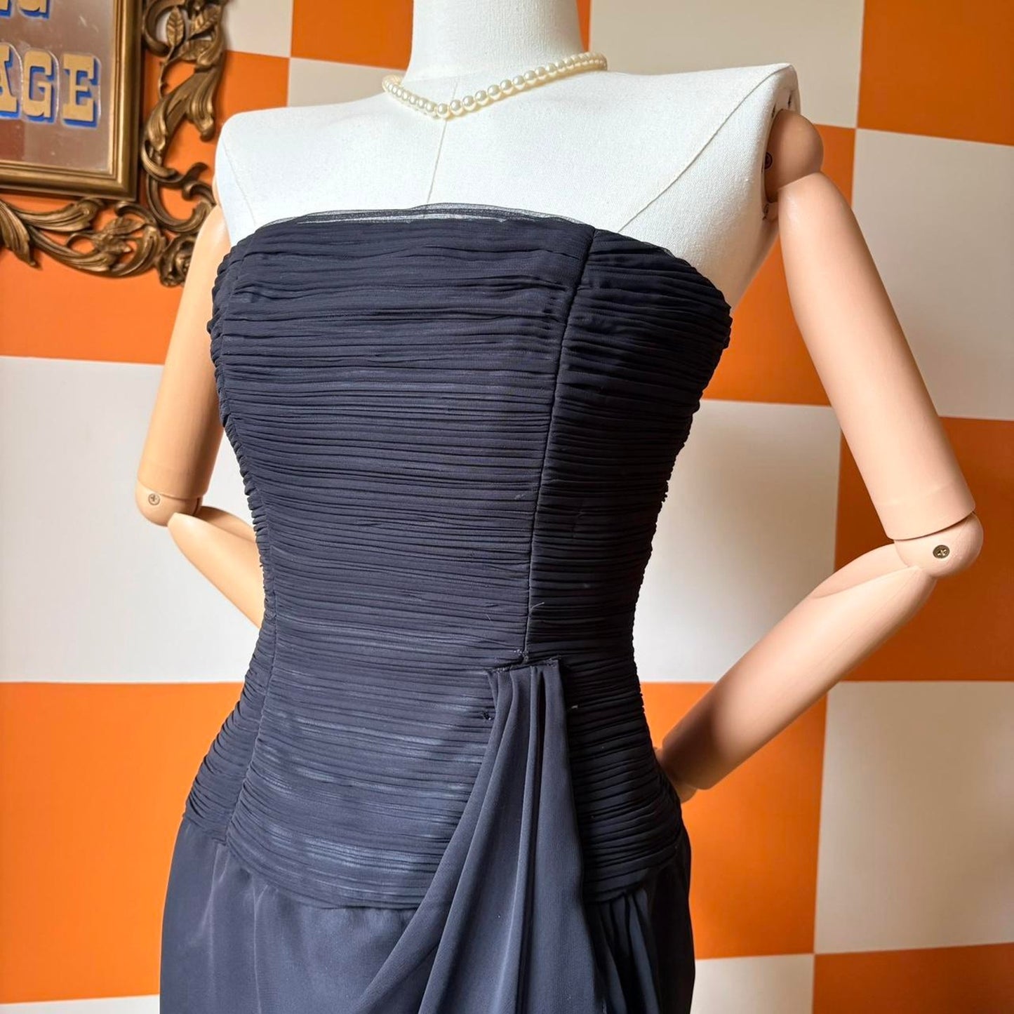 90s Vintage Black Ruched Mini Cocktail Victor Costa Dress