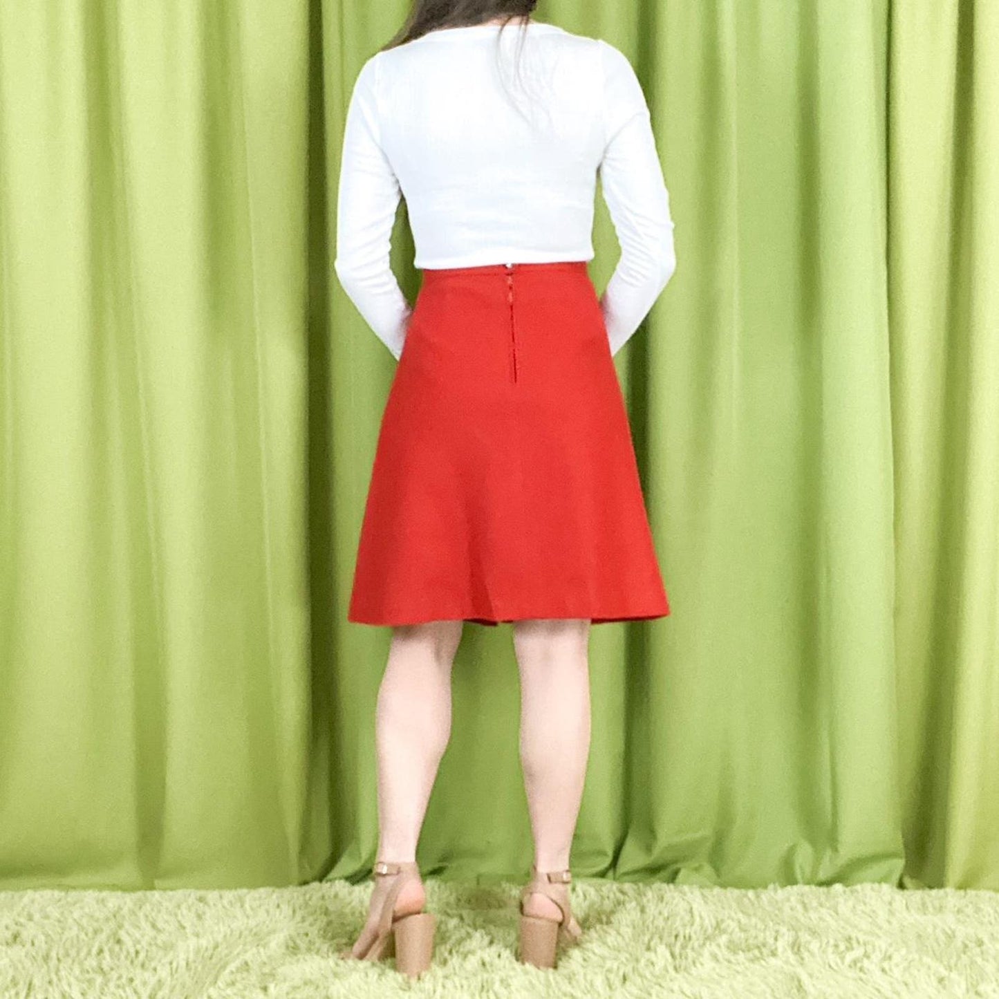 70s Vintage Burnt Orange Pleated Midi Skirt