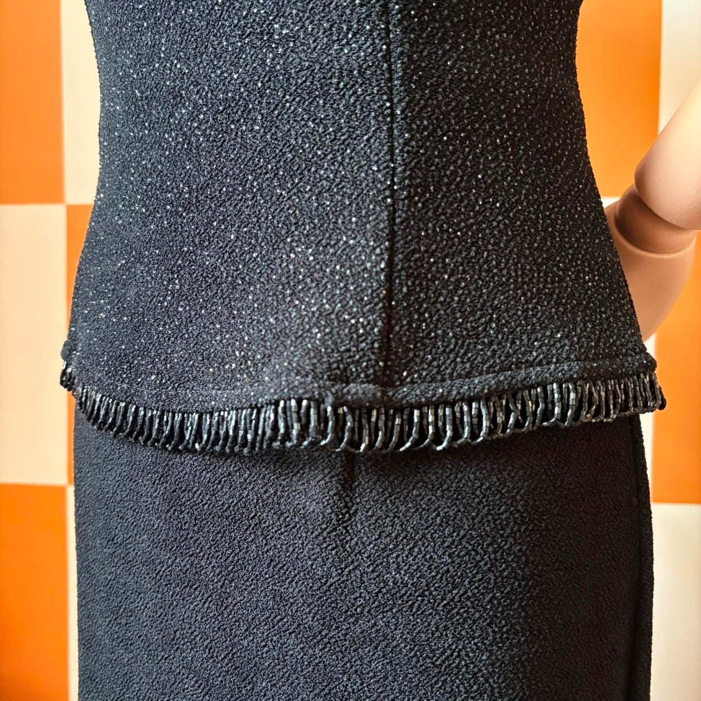 90s Vintage Black Glittery Black Slinky Stretchy Scott McClintock Formal Gown