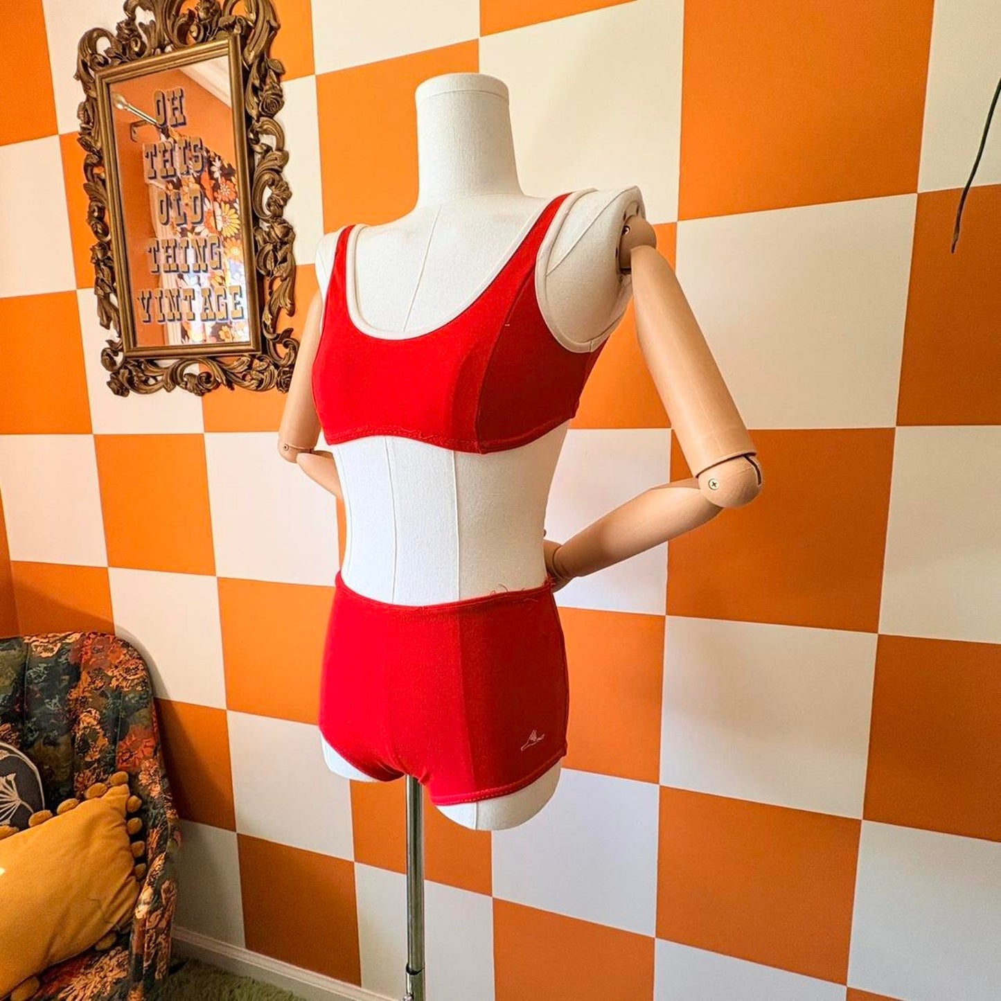 50s Vintage Red and White 2 Piece Athletic Style Bikini