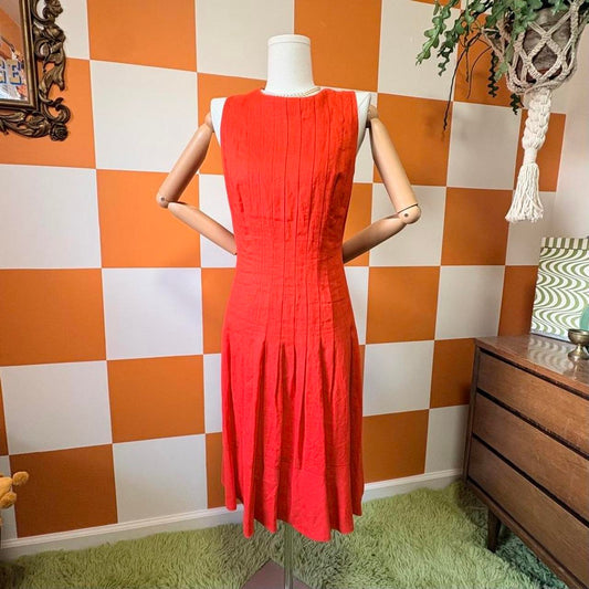 Y2K Vintage Scarlett Red Orange 100% Linen Drop Waist Ralph Lauren Dress