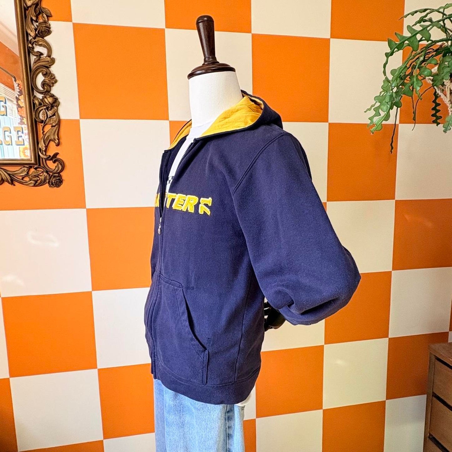 90s Y2K Navy Blue and Yellow Starter Zip Up Hoodie Sweatshirt