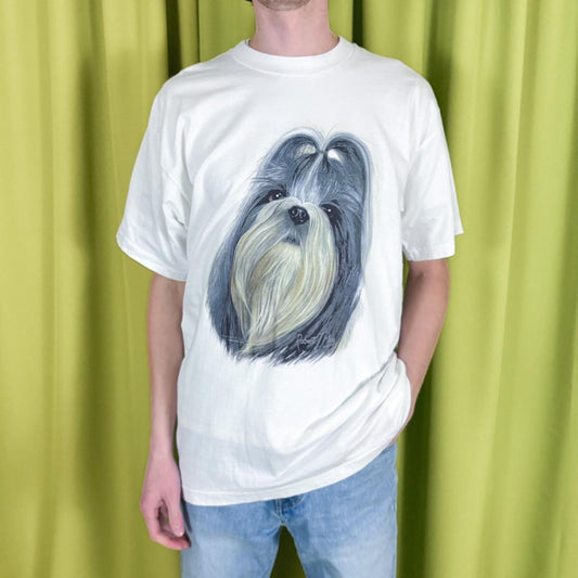 90s Vintage White Shit-Zhu Dog Graphic Single Stitch Cotton T Shirt