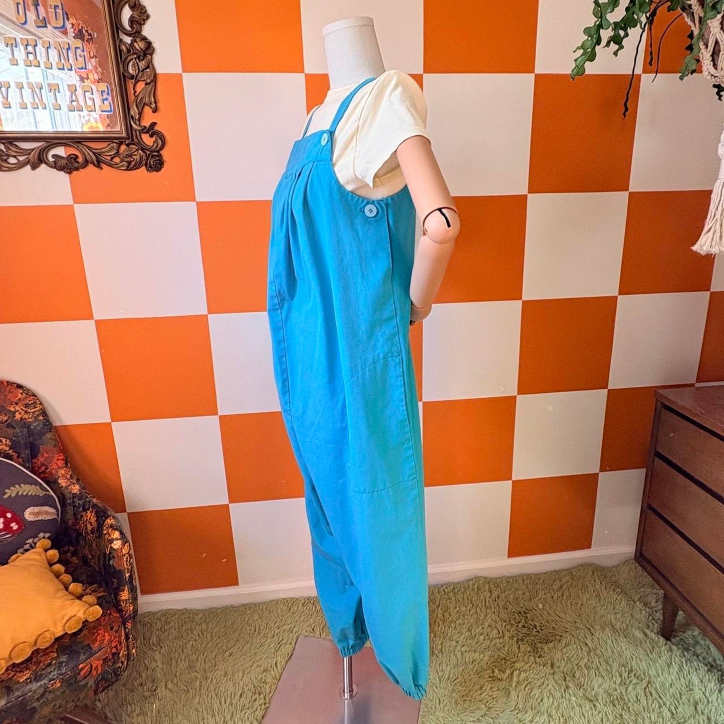 90s Vintage Teal Freeform Pleated Overalls