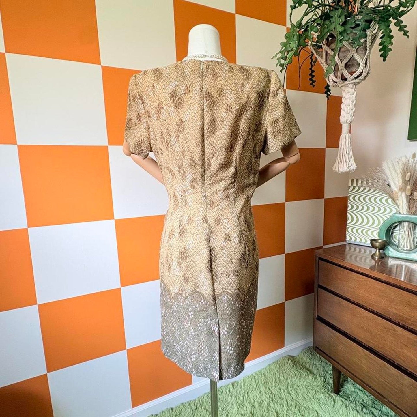90s Vintage Snakeskin Print Faux Wrap Dress
