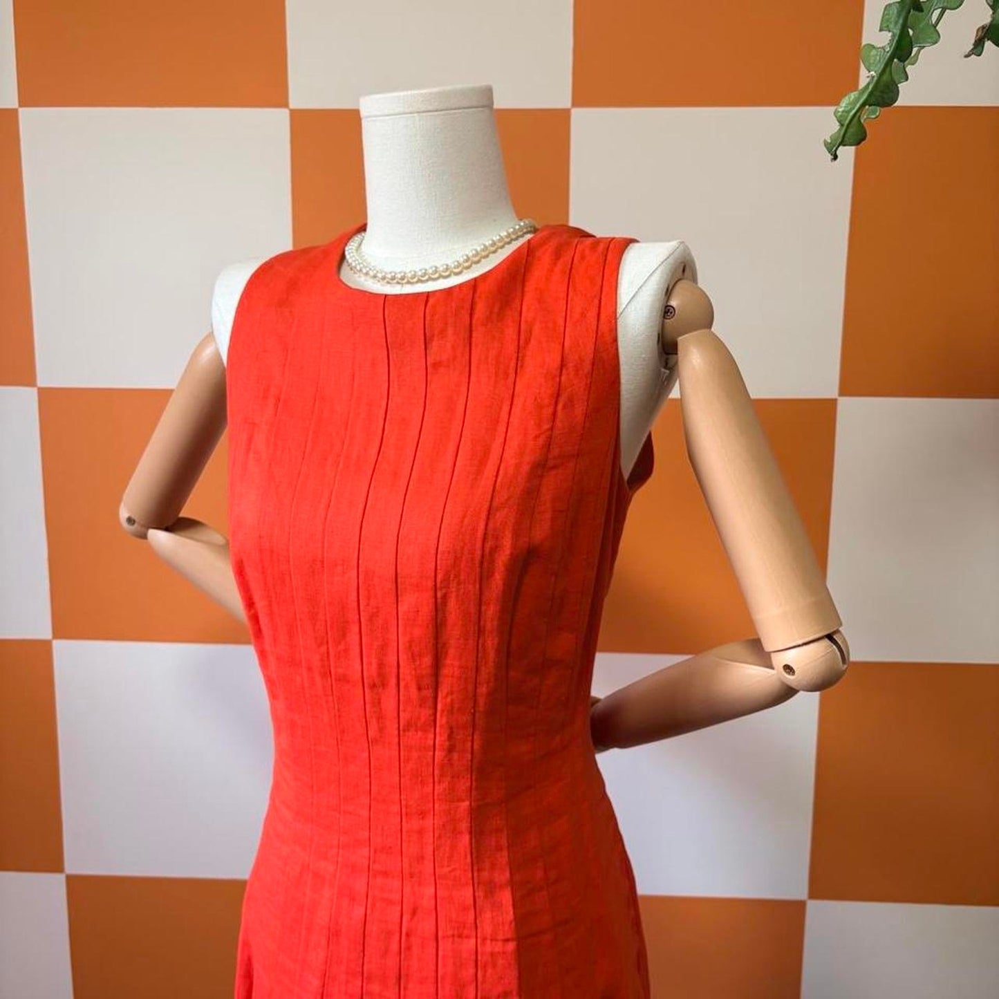 Y2K Vintage Scarlett Red Orange 100% Linen Drop Waist Ralph Lauren Dress