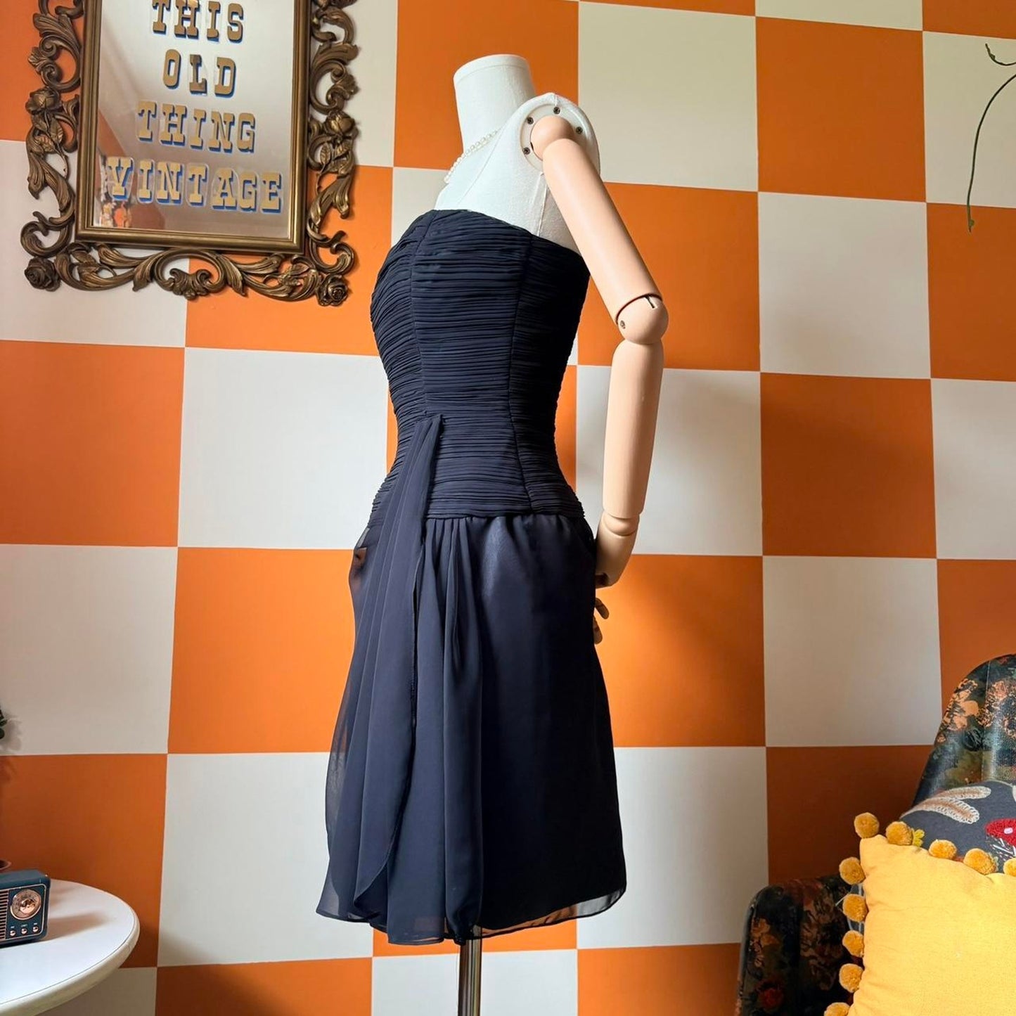 90s Vintage Black Ruched Mini Cocktail Victor Costa Dress