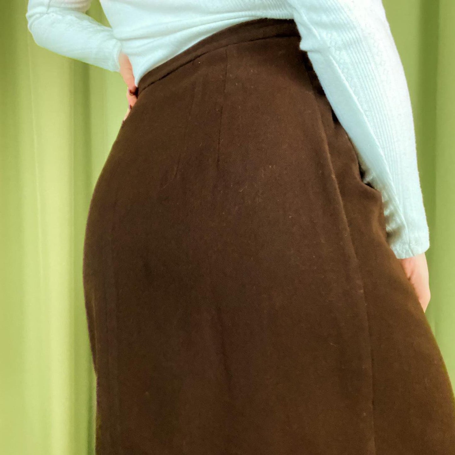 60s Vintage Chocolate Brown Straight Midi Skirt