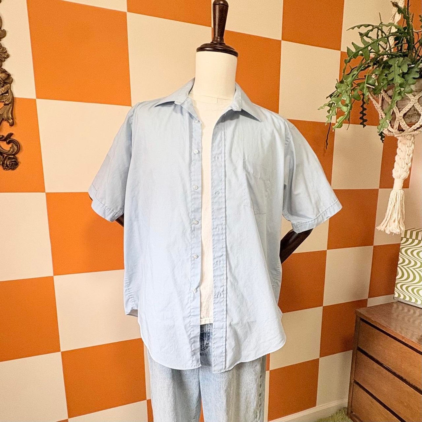 80s Vintage Pastel Blue Short Sleeve Button Up Givenchy Shirt