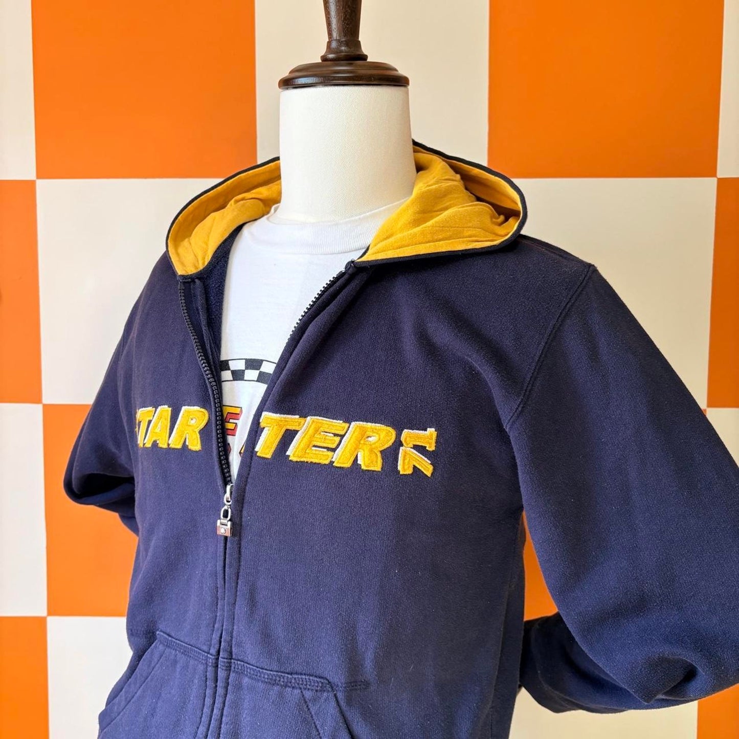 90s Y2K Navy Blue and Yellow Starter Zip Up Hoodie Sweatshirt