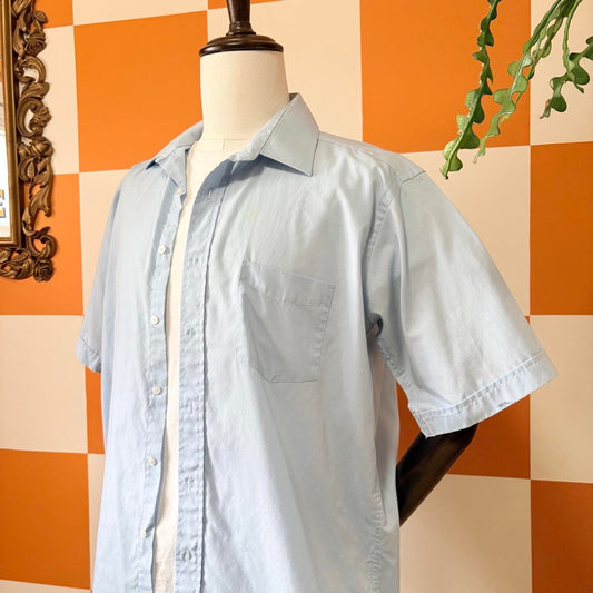 80s Vintage Pastel Blue Short Sleeve Button Up Givenchy Shirt