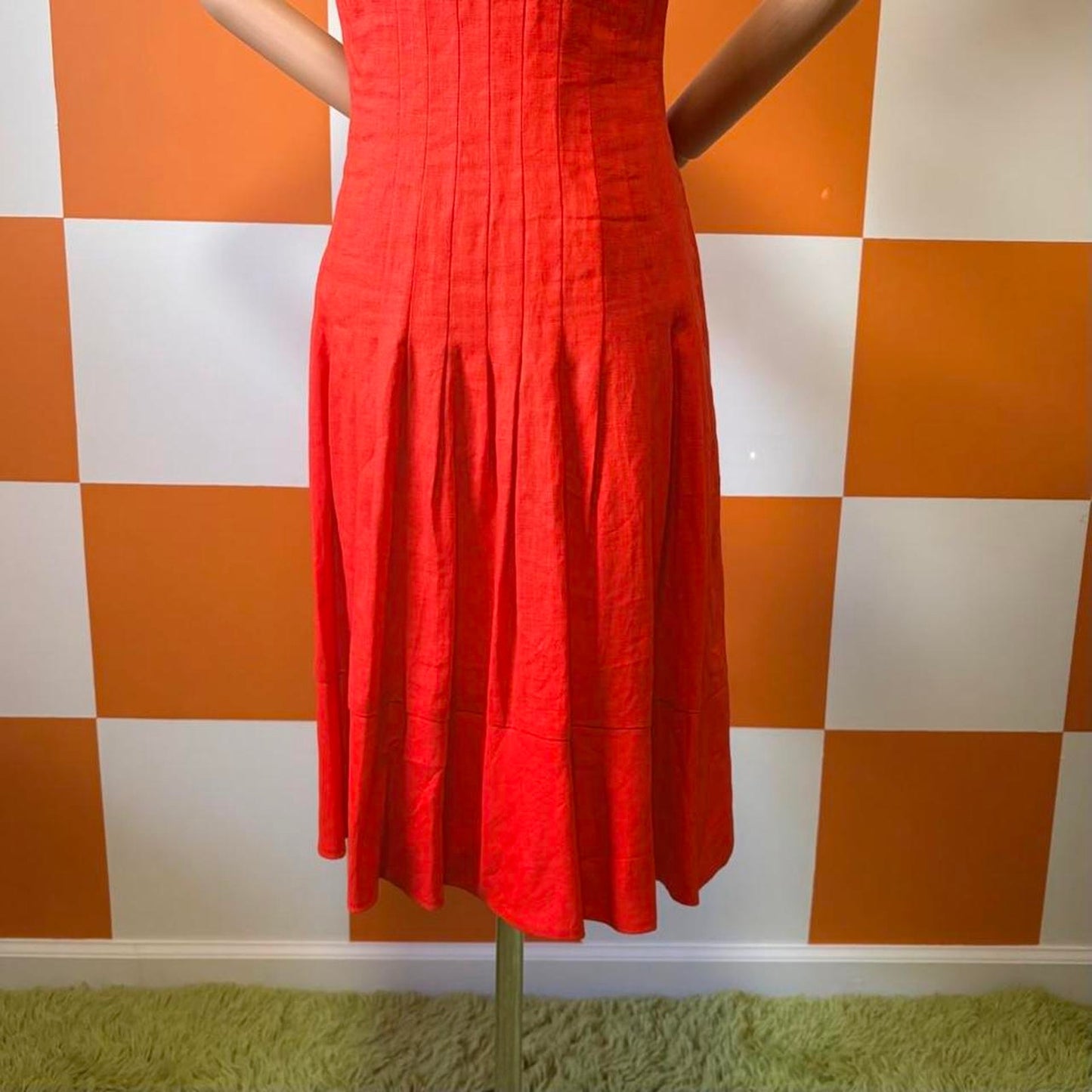 Y2K Vintage Scarlett Red Orange 100% Linen Drop Waist Ralph Lauren Dress
