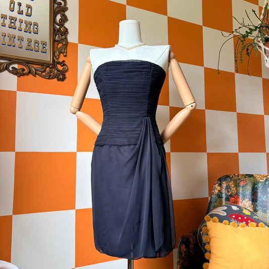 90s Vintage Black Ruched Mini Cocktail Victor Costa Dress