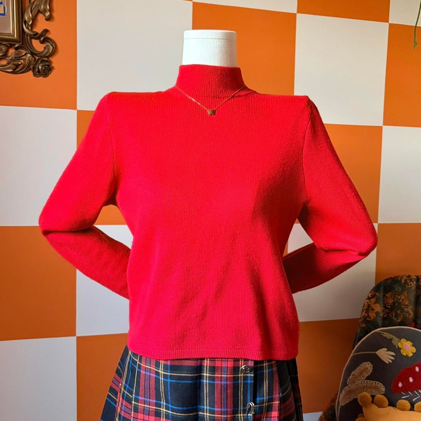 80s Red Knit St John Turtleneck Sweater