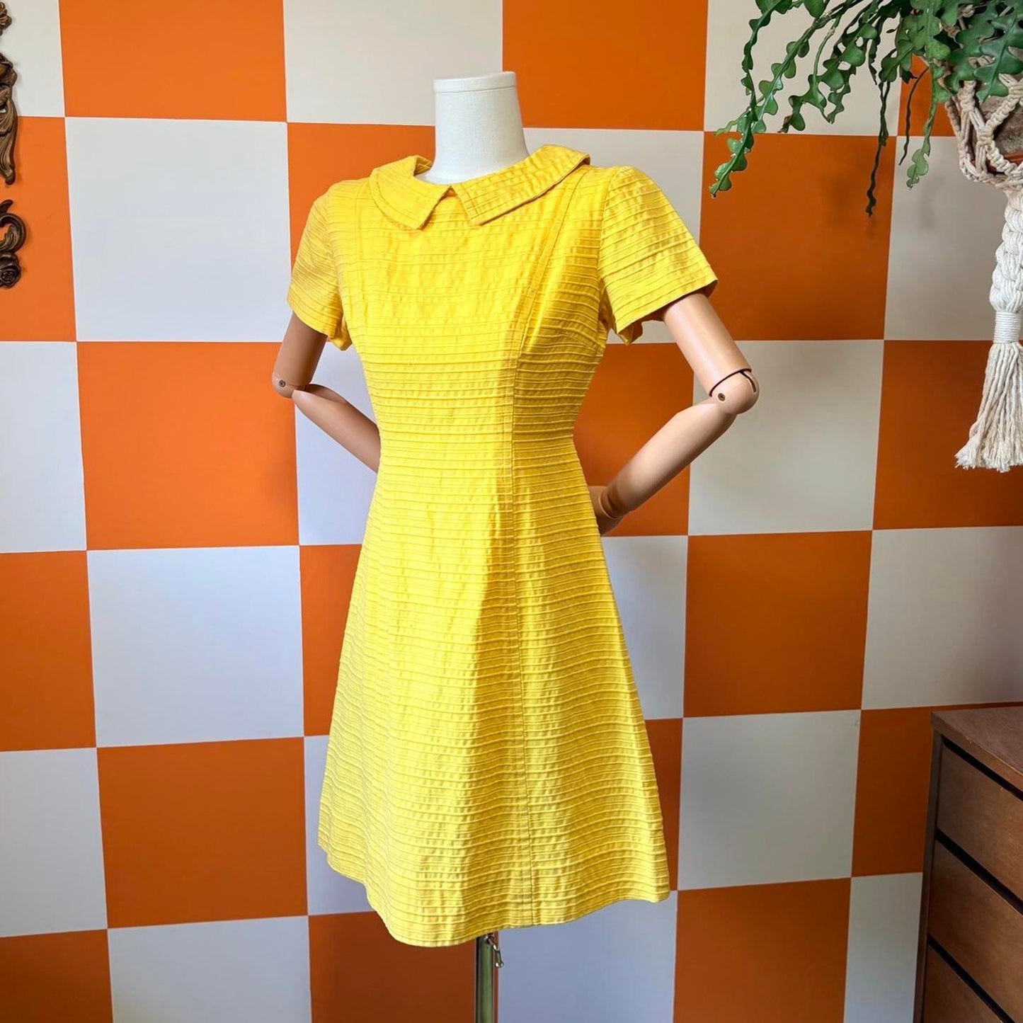 60s Vintage Bright Yellow Peter Pan Collar A Line Dress