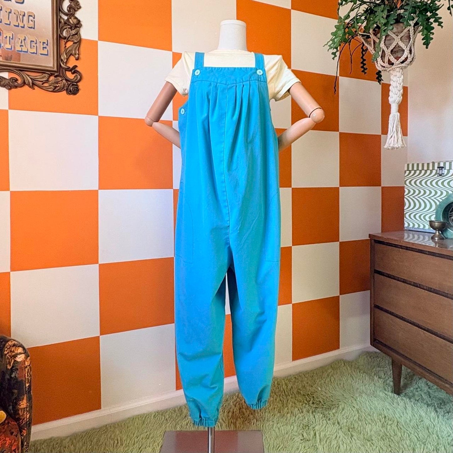 90s Vintage Teal Freeform Pleated Overalls