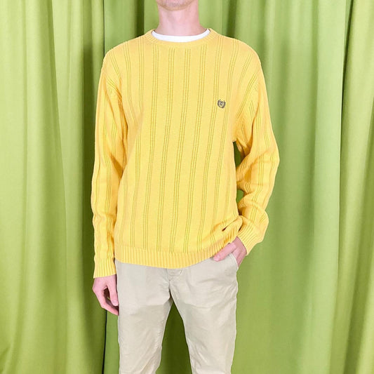 90s Vintage Yellow Knitted Sweater with Embroidered Logo