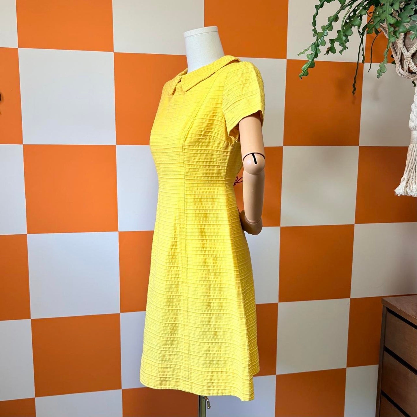 60s Vintage Bright Yellow Peter Pan Collar A Line Dress