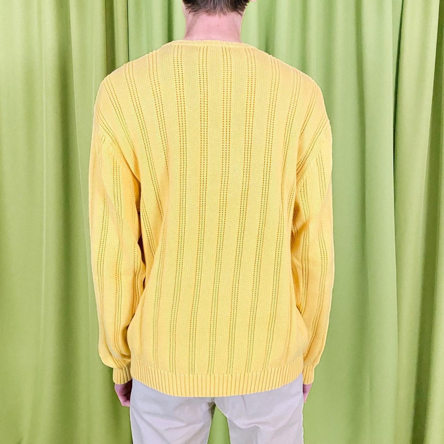 90s Vintage Yellow Knitted Sweater with Embroidered Logo