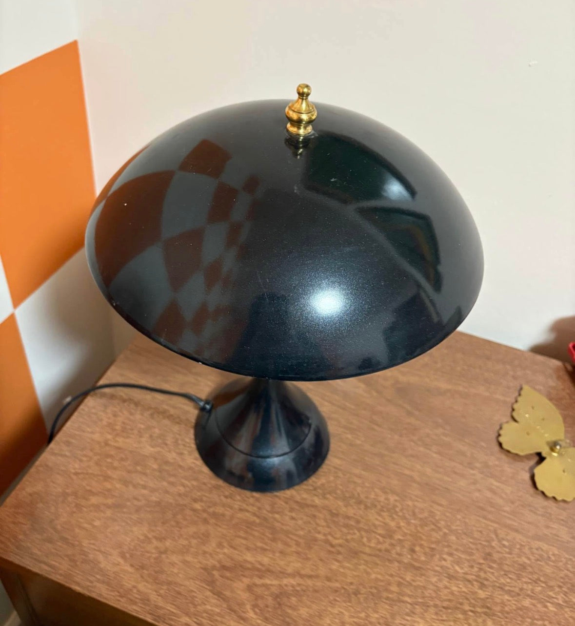 80s Vintage Black and Gold Post MCM Memphis Style Mushroom Touch Lamp