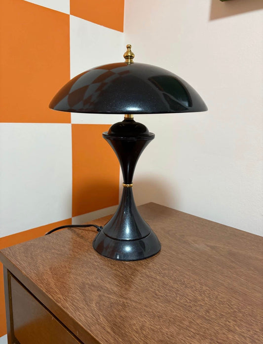 80s Vintage Black and Gold Post MCM Memphis Style Mushroom Touch Lamp
