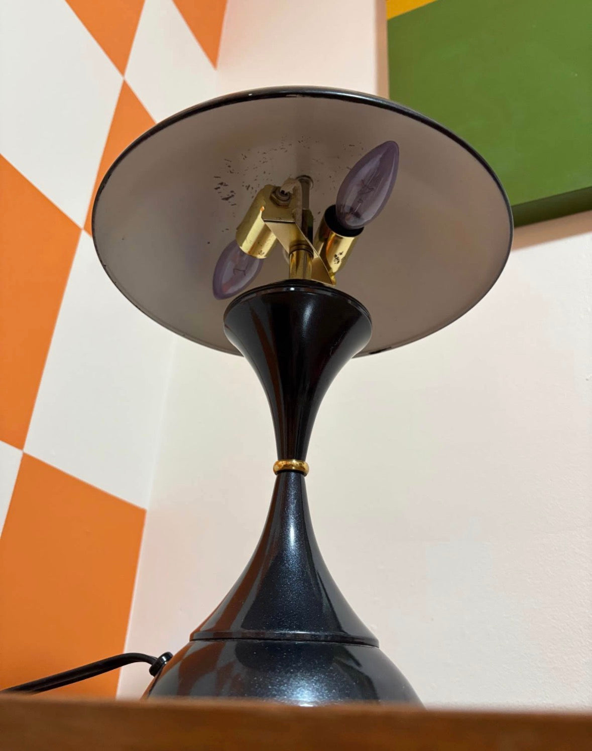 80s Vintage Black and Gold Post MCM Memphis Style Mushroom Touch Lamp
