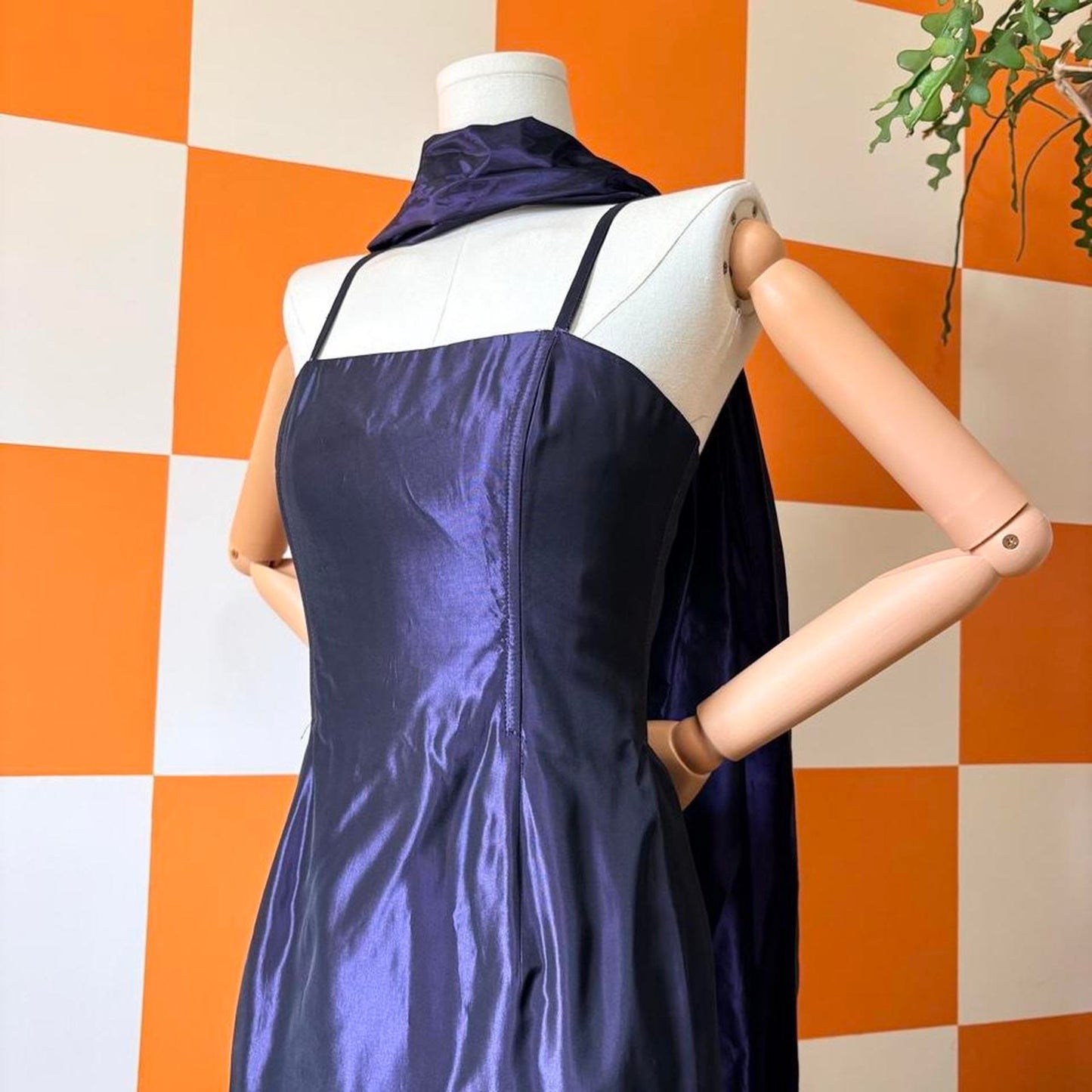 90s Vintage Dark Purple Liquid Satin 2 Piece Gunne Sax Scarf Gown Set